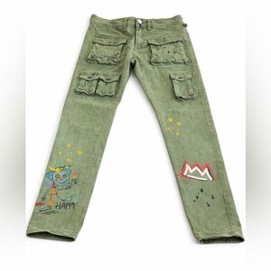 Love to Kleep Olive Green Graphic Skinny Jeans – Men’s Streetwear Art Denim